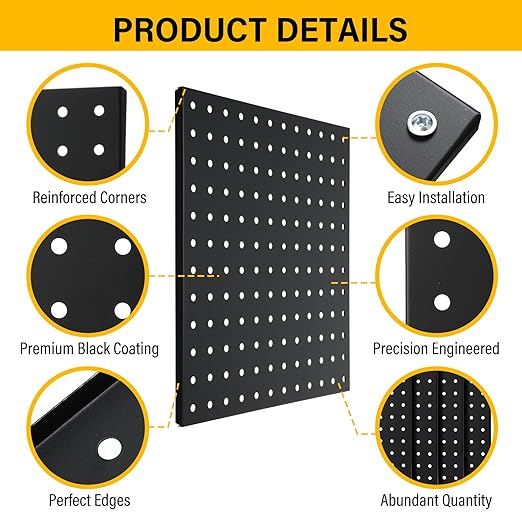 12 Pcs Metal Pegboard Panels 12" x 12" Heavy Duty Steel Peg Boards Wall Tool Organizer with Screw for Garage Tool Storage Office Organization Kitchen Craft Room