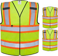 Dazonity Safety Vest with Multi-Pockets,2pcs,Reflective & High Visibility for Work,Construction,Parking,Warehouse,Yellow