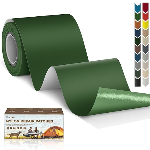 3x79 Nylon Repair Patch Nylon Repair Tape Self Adhesive Fabric Tapes Outdoor Camping Gear Fabric kit for Tent, Umbrella, Down Jackets, Sleeping Bag, Knapsack （Dark Green）