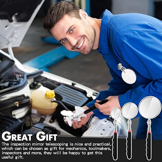 3 Pieces Telescoping Inspection Mirror Stainless Steel Extendable Mechanic Mirror with Long Handle Tool for Technicians Mechanics Contractors Eyelashes Mouth and Other Small Parts(Black)