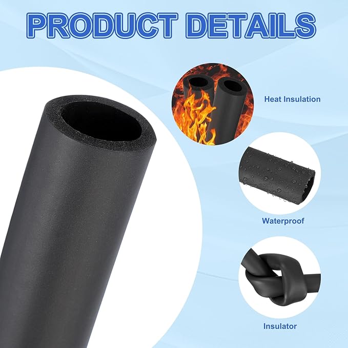 uxcell Pipe Insulation Tube Foam, 1-1/32" ID x 3/16" Thick x 1.64ft Foam Pipe Cover Non-Slip Hollow Tubing Guitar Air Conditioner Stand Fitness Equipment Handles, Black