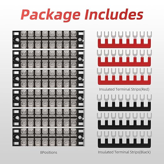 APIELE 15A Screw Terminal Block 8 Position Dual Row Covered 8 Position Pre-Insulated Terminal Barrier Strips (15A 6PCS 8P+6PCS Wiring Strips)