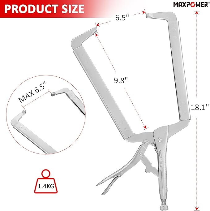 MAXPOWER 18-inch C Clamp Locking Pliers, Locking C Clamp with Regular Tips, MAX Jaw Capacity Up to 6.5"