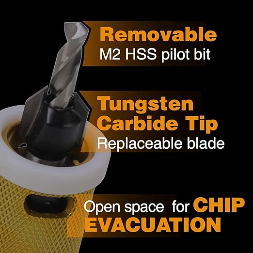 9/64"x3/8" Carbide Tipped Countersink Drill Bits with Low Friction Depth Stop, 1/4" Quick Change Hex Shank Countersink Drill with Replaceable HSS Pilot Drill Bit for Plastic, Woodworking