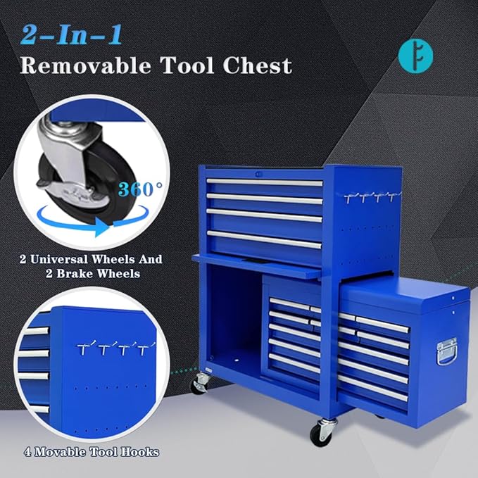 Rolling Tool Chest,13-drawer Tool Box Organizer with Wheels,Large Tool Storage Cabinet with Sliding Drawers,High Capacity Tool Chest with Locking System (Blue)