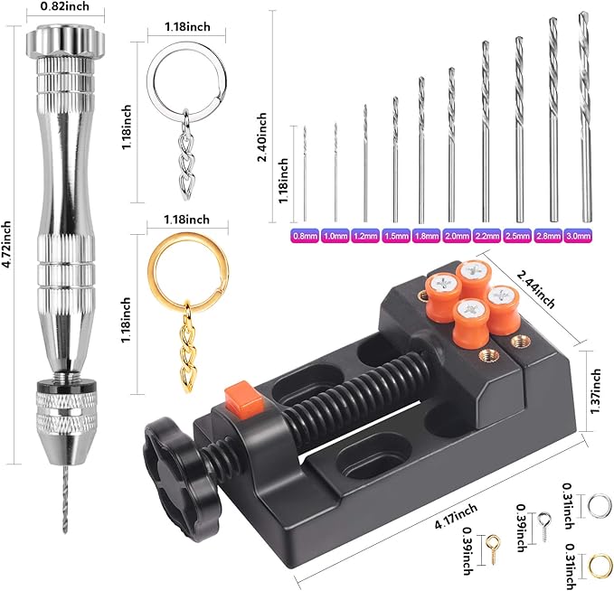 LEOBRO Hand Drill, Pin Vise with Drill Bits, Drill Press Vise, Keychain Making Kit, Jewelry Making Supplies, for Crafts