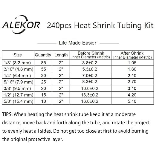 Heat Shrink Tubing Kit - 3:1 Ratio Adhesive Lined, Marine Grade Shrink Wrap Industrial Heat-Shrink Tubing - 240 PCS