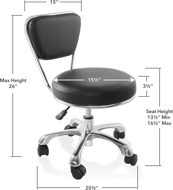 Saloniture Rolling Hydraulic Salon Stool with Backrest- Adjustable Swivel Chair for Spa, Shop, Salon, Massage, Medical, Work or Office