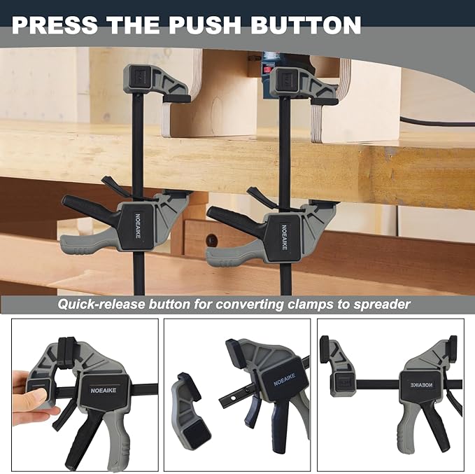 Bar Clamps for Woodworking,6-Pack Wood Clamps 12”(4)&6”(2) Light Duty One-Handed Quick Grip/Spreader Woodworking Clamp 150LBS Load Limit with Quick Change Button