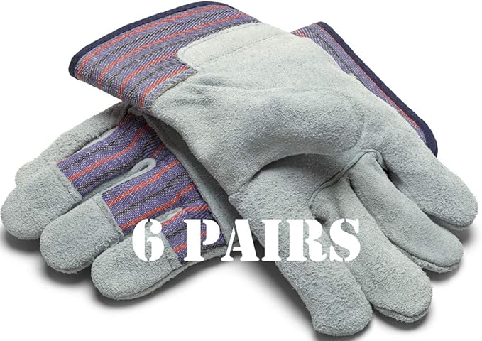 Greendale (3, 6 or 12 Pack - Leather & Cotton Work Gloves: Garage, Yard, Garden, Industrial, Commercial - One Size Fits Most