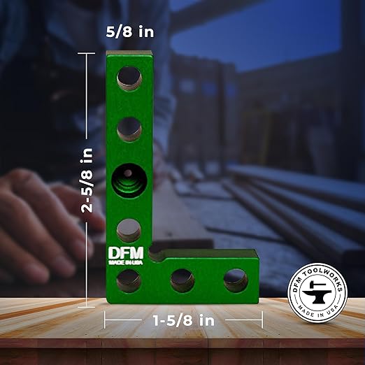Small Square and Center Finder - Made in USA Versatile Woodworking Tool with 11/32" Center Marking Hole for Larger Pencils, Carpenter Tool for Accurate Line Transfers (Green)