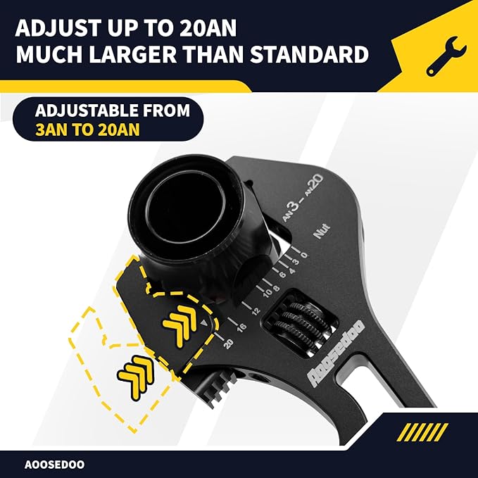 3AN-20AN AN Fitting Wrench AN Fitting Tool for AN Hose Fitting Assembly Adjustable Lightweight Aluminum Black With 6AN-AN8 Double-ended AN Wrench Blue