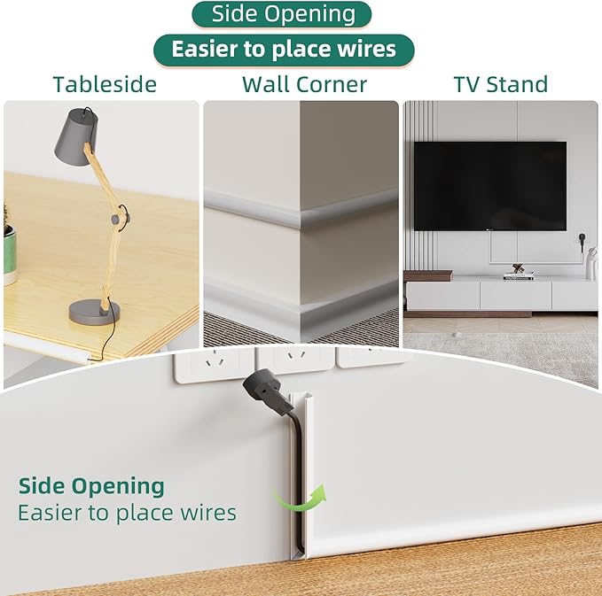 Cord Hider Raceway Kit, 78 inch Wall Cable Hider for 1 Cable, Silicone Material Hiding Wall Mount TV Powers Cords in Home Office, W0.59 H0.39in White