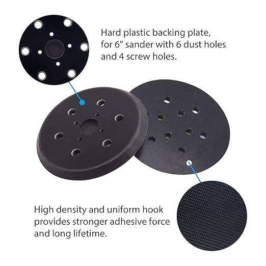 6 Inch Replacement Sander Pads, 6 Holes Hook and Loop Sander Pad for Ridgid R2611 Random Orbit Sander, 2 Pack