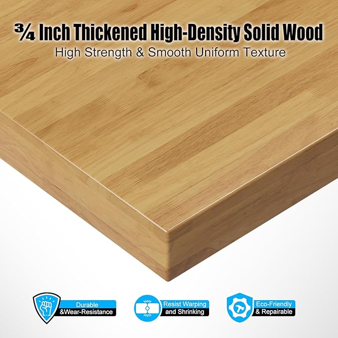 60” Heavy-Duty Solid Wood Work Bench Work Table with Wheels, Adjustable Height Portable Workbench with Power Outlets, 3000 Lbs Capacity Workstation for Garage, Workshop