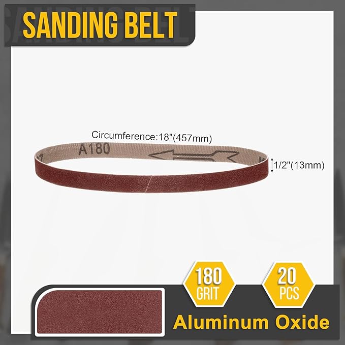 1/2 x 18 Inch Sanding Belt, 20 Pcs 180 Grit Knife Sharpener Belts Work Sharpening for Belt Sander Knife Carving Tool Metal Working
