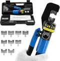 10T Hydraulic Lug Crimper Tool 12 AWG to 2/0 AWG Battery Cable Crimper Hydraulic Crimping Tool Electrical Terminal Wire Crimper with 9 Pairs of Dies Kit, Blue