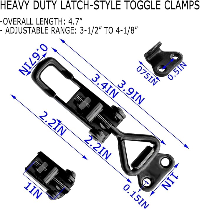 10Pack Black Toggle Latch Clamp, Heavy Duty Latch-Style Toggle Clamp, Adjustable Pull Action Latch with Catch Plate, 360lbs Capacity Metal Quick Release Draw Latch for Jig Smoker Door Tool Boxes Trunk