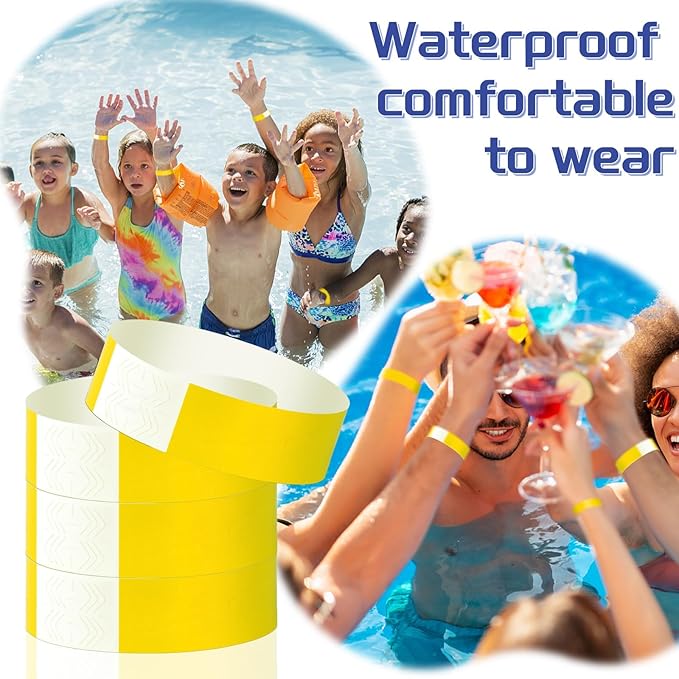 2000 Pcs Paper Wristbands for Events Waterproof Neon Yellow Wrist Bands Adhesive Concert Identification Wristbands Hand Bands for Events(Yellow)
