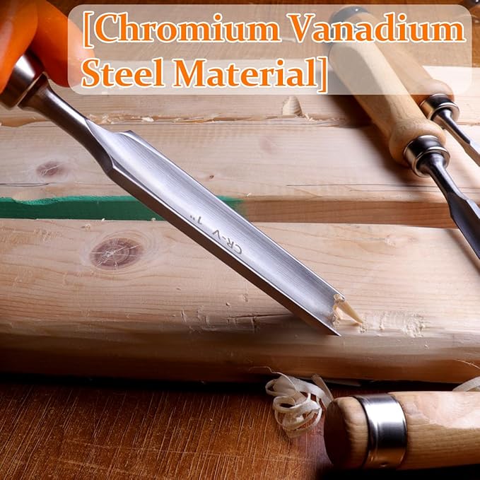 ATOPLEE Wood Chisel Set for Woodworking, 4 pcs Professional Wood Carving Chisel Tool Carpenter Gouge CR-V Steel Semi-Circular Edge Sharp Blade 6mm(1/4")/12mm(1/2")/18mm(3/4")/25mm(1")