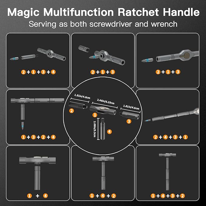 Magnetic Screwdriver Set, DIY Ratchet Screwdriver Set, Multi Bit Magnetic Drive Set with Detachable Ratchet Handle, Portable Compact Repair Tool Kit for Furniture Computer Bicycle