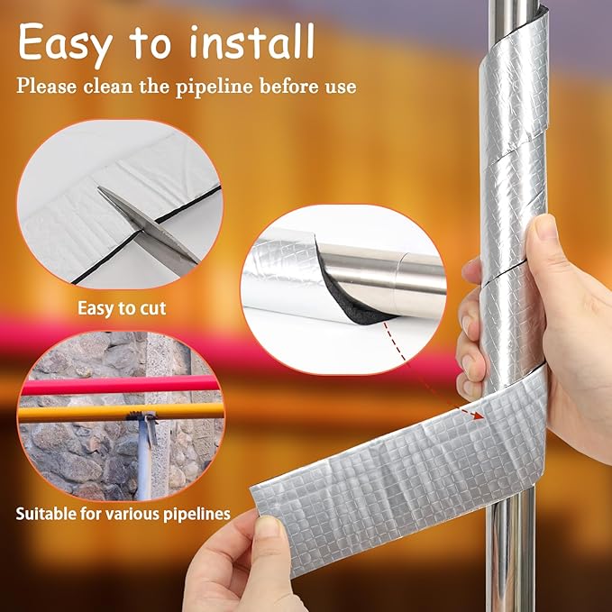 2in x 59FT Pipe Insulation Foam Tape,Self Adhesive Pipes Wrap Insulation Tape with Aluminum Foil,Waterproof Water Pipes Wrap Insulation Tape for Winter Cold Hot Water Pipes