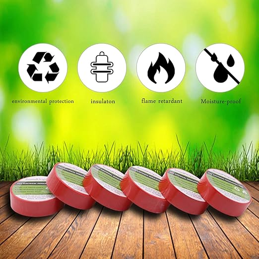 Electrical Tape Red 6 Pack 3/4-Inch by 30 Feet, Voltage Level 600V Dustproof, Adhesive for General Home Vehicle Auto Car Power Circuit Wiring Red