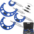 Premium Outside Micrometer Set 0-4" / 0.0001" (0-1"/1-2"/2-3"/3-4") Precision Machinist Tools w/Carbide Tips, Standards, Ratchet Stop, Blue
