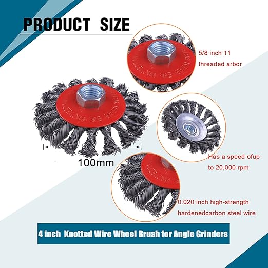 8 Pack 4 Inch Wire Wheels for Angle Grinder, Wire Wheel Brush for 4 1/2 Angle Grinder, Twist Knotted Carbon Steel Wire Wheel with 5/8" Thread Arbor for Removing Rust