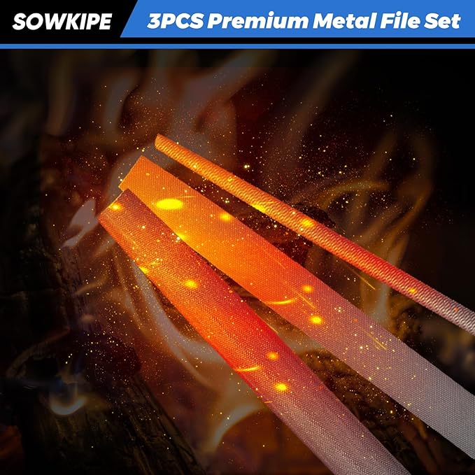 3-Piece Metal File Set, Premium High-Carbon Steel Files, 8 Inches, Includes Flat, Round, and Half-Round, Perfect for Metal, Wood, and More