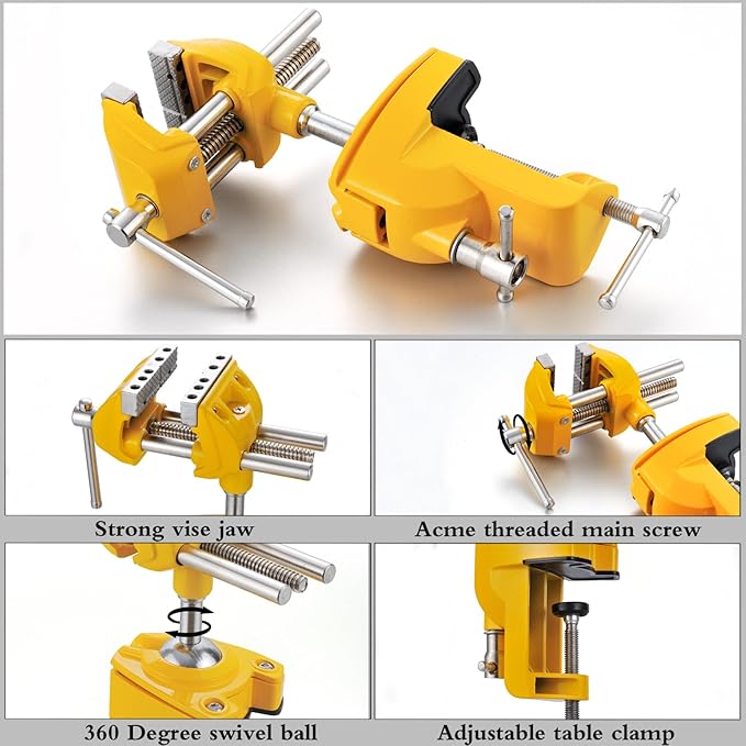 MAXMAN Bench Vise 3 Inch, Heavy Duty Home Bench Clamp with 360° Swivel Base, Multi-Purpose Cast Steel Table Vise, Vise Clamps Fixed Tool for Woodworking, Metalworking, Cutting Conduit, Drilling