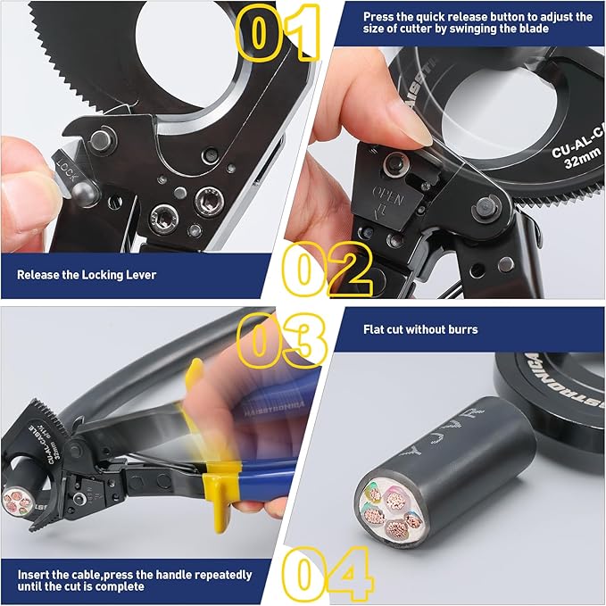 haisstronica Cable Cutters Ratcheting Cable Cutter Heavy Duty Wire Cutters for Copper Aluminum Cable Cutting Up to 500 Kcmil