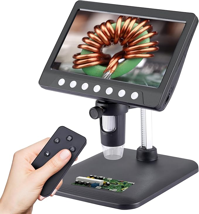 7 Inch 1080P Digital Microscope,1200X Magnification,8 LED Lights,32GB TF Card Included, Rechargeable Battery, Handheld USB Microscope Camera for PCB Repair,Soldering, Coin,Stamp,Jewelry Inspection