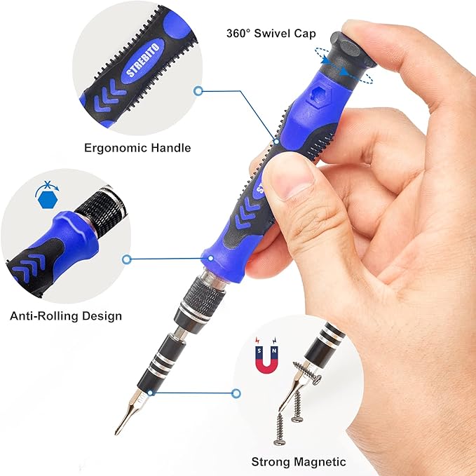 STREBITO Precision Magnetic Screwdriver Set 124-Piece Electronics Tool Kit with 101 Bits, for Computer, Laptop, Cell Phone, PC, MacBook, iPhone, PS4, PS5, Xbox Repair