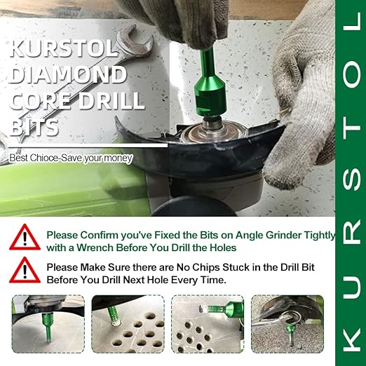 Tile Hole Saw Kit - 1/4" Diamond Core Drill Bits+1-3/8" Beveling Chamfer Bit+SDS Adapter to 5/8-11" Thread for Porcelain Ceramic Tile Granite Marble Angle Grinder