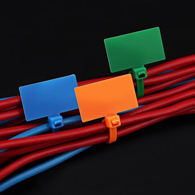 Cable Zip Tie with Tag,Wire Zip Ties with Label,200 Pcs 8 inch Plastic Nylon Cable Ties,Multi Color Self-Locking Write on Tie Wraps