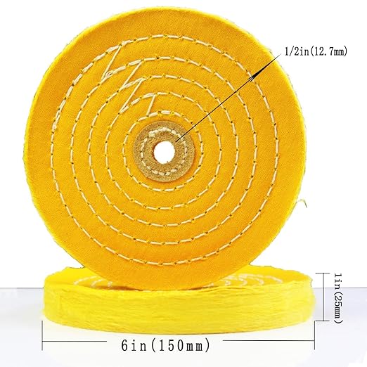 𝐋𝐮𝐨 𝐤𝐞 6'' 55 Ply Cotton Buffing Wheel - 1/2'' Arbor Medium Cloth Abrasive Cotton Buffing Polishing Wheel for Bench Grinder (Yellow)