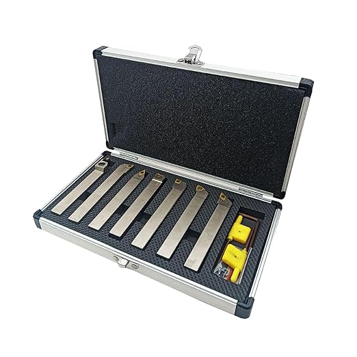 GBJ 1/2'' 12mm Shank Indexable Lathe Turning Tools kit 7Pcs Tools Holder Set with 7Pcs Inserts for Turning/Grooving/Threading Processing Steel or Stainless