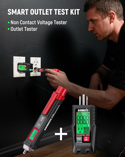 KAIWEETS Electrical Test Kit, Non-Contact Voltage Tester with Signal Percentage, GFCI Outlet Tester with LCD Display, Wiring Fault Checker, Outlet Tester Kit for Electrician, DIY