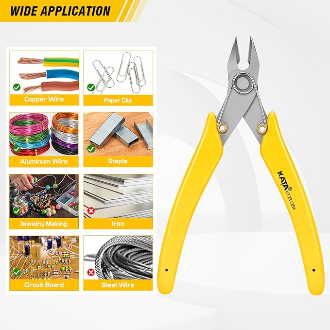 KATA 5.5 Inch Stainless Steel Wire Cutter Micro Flush Cutters, Precision Side Cutter Plier Sprue Cutting Snip for Electronics, Jewelry Making, Metal Wire Cutter, Crafting