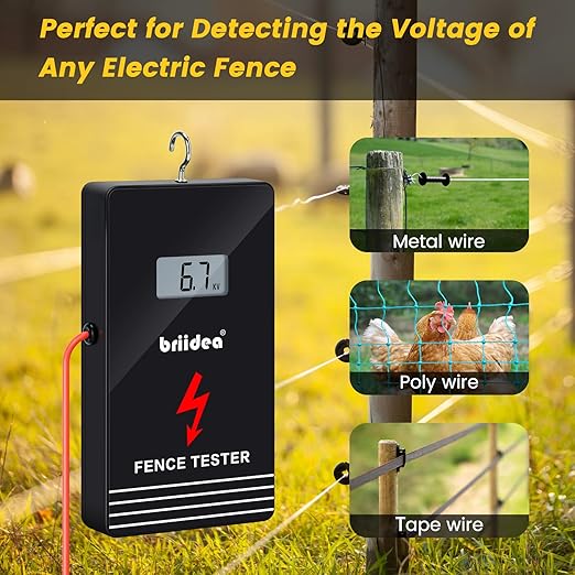 Electric Fence Tester, Briidea 300V-15000V Electric Fence Voltage Tester with LCD Large Display and Low Battery Reminder, Designed for Your Fence Voltage Troubleshooter, Portable & Easy to Use