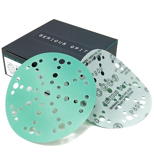 6-Inch 49-Hole 800 Grit Sanding Discs - Heavy-Duty Hook & Loop Film Discs - Sandpaper for Random Orbital Sanders - 50 Pack Box