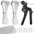 Heavy Duty Stainless Steel Cable Tie Gun Kit with 200PCS 11.8 Inch Self-Locking Metal Zip Ties, Adjustable Tension Cutting Tool for Garden Fence Repair, Automotive & Outdoor Projects (11.8'')
