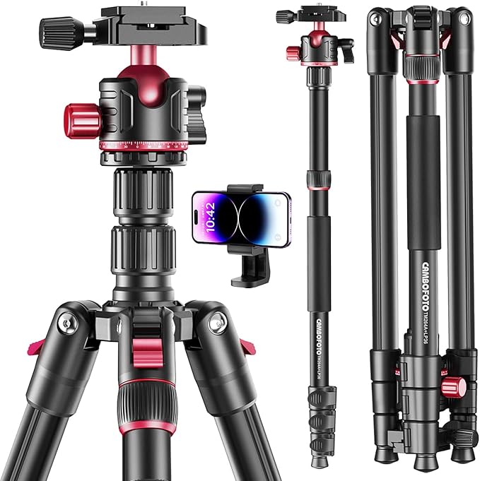 CAMBOFOTO 74-inch-Professional-Camera-Photography-Tripod, Ball Head Aluminum DSLR/SLR Tripod & Monopod with Carry Bag Compatible with Canon Nikon Binoculars Laser Telescope (Weight 3 Lbs, 13Lbs Load)