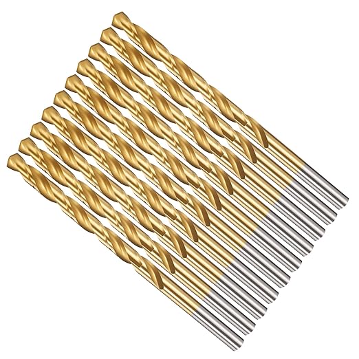 Drill Bit, 7/32" Cutting Diameter, 4341 HSS TiN Coated 135° Cutting Angle Jobber Bits - (Applications: for Drilling Soft Metal Plastic Wood), 10-Pieces