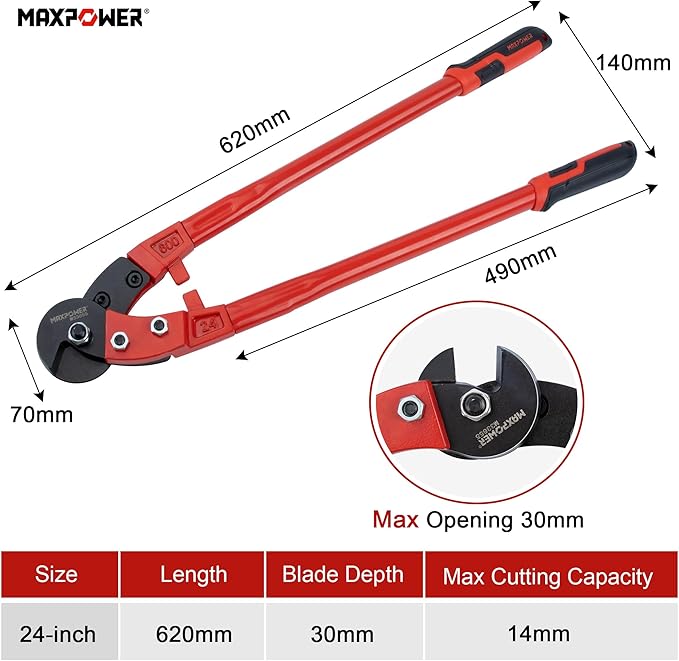 MAXPOWER Wire Cutters, 24-Inch Heavy Duty Wire Rope Cutter, Heavy Duty Industrial Strength Cable Cutter for Hard Wire Ropes, Stainless Steel Wires