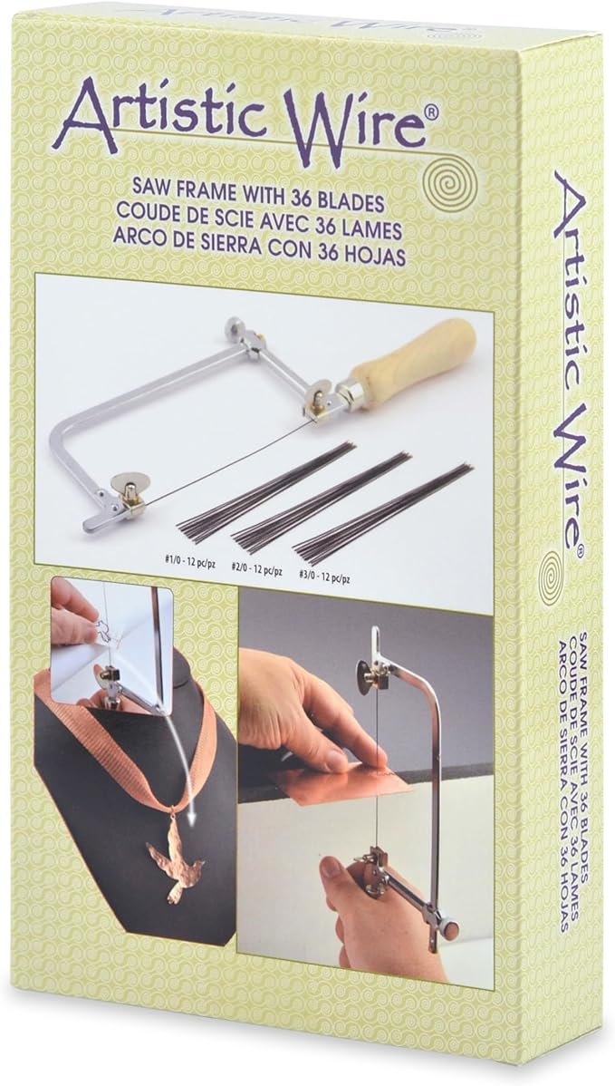 Artistic Wire Jewelers Saw Frame Kit - Jewelers Saw with 36 Blade Assortment (3/0, 2/0, 1/0 Sizes) - Ideal for Jewelers, Silversmiths, Hobbyworkers, DIYers