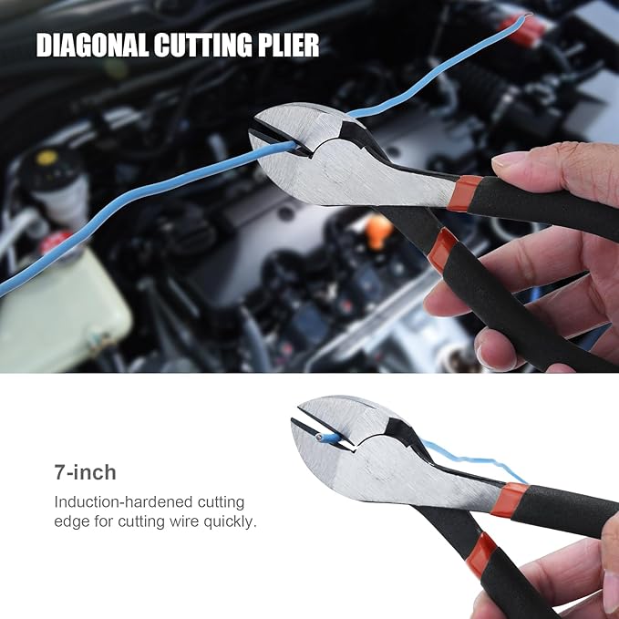 4 Pack Precision Basics Pliers Set-8'' Slip Joint, Long Needle Nose Pliers, Lineman, And 7''Diagonal Pliers for DIY, Construction, Machinery, Home Maintenance and Garden Projects