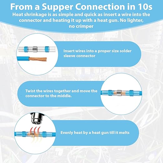 110 Pieces, 5 Sizes, Heat Shrink Wire Connectors Kit, Self Shrink Solderless Marine/Automotive Butt, Waterproof Electrical Connectors with 5 Size Color-Coded (AWG 10-26), Perfect for Wire Splicing