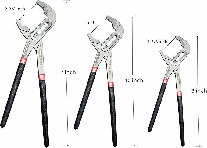 3 Pieces Groove Joint Pliers Set,8/10/12 inch Adjustable Pliers Multi-Purpose Water Pump Tongue And Groove Plier Set for Home and Industrial Repair